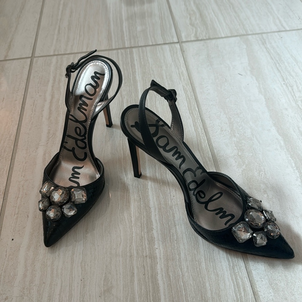 Beautiful black embellished slingback heels!